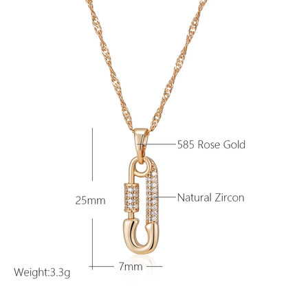 Wbmqda Pin Shape Pendant And Necklace For Women 585 Rose Gold Color With Natural Zircon Trendy Neck Chain Jewelry Accessories