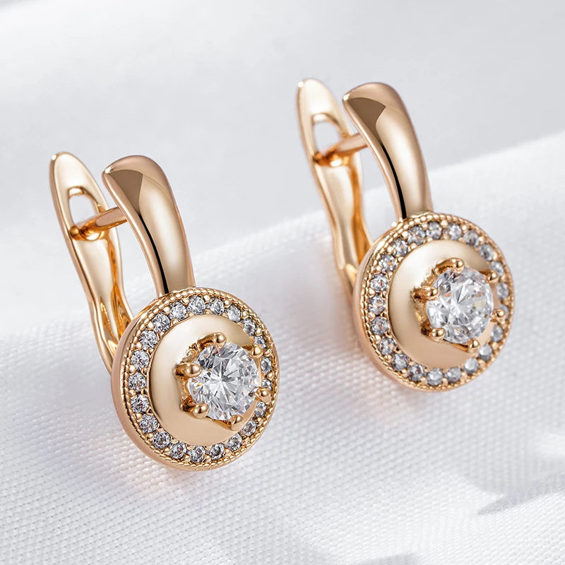 Wbmqda Sparkling Round Natural Zircon Dangle Earrings For Women 585 Rose Gold Color Luxury Elegant Wedding Party Fine Jewelry