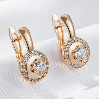 Wbmqda Sparkling Round Natural Zircon Dangle Earrings For Women 585 Rose Gold Color Luxury Elegant Wedding Party Fine Jewelry