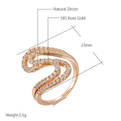 Wbmqda Fashion S Shape Geometric Ring For Women 585 Rose Gold Color Natural Zircon Setting Holiday Party Personalized Jewelry