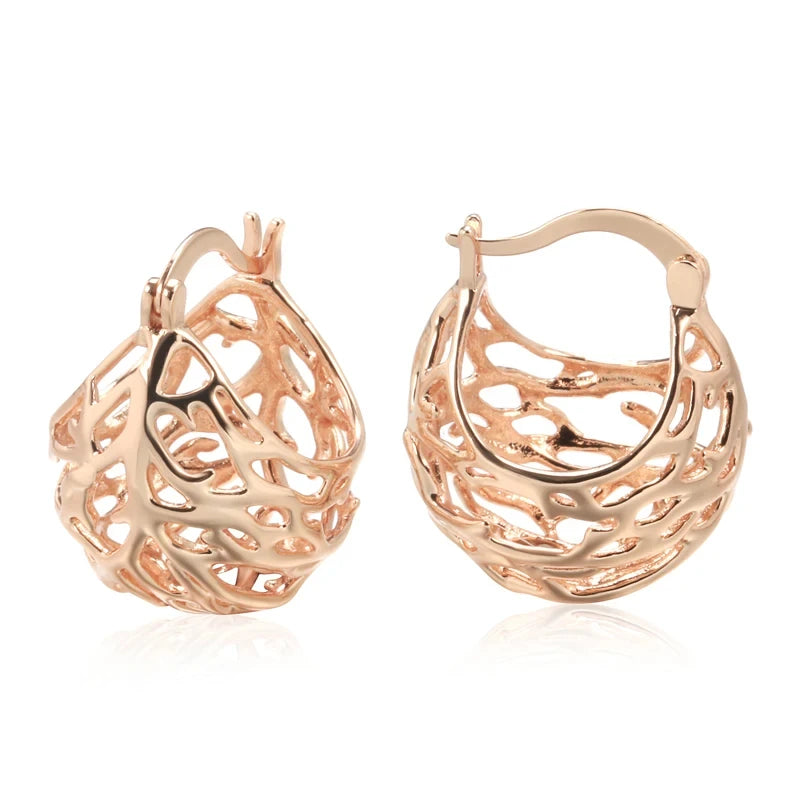 Wbmqda Trendy Metal Hollow Ball Drop Earrings For Women 585 Rose Gold Color Daily Party Fashion Jewelry Accessories