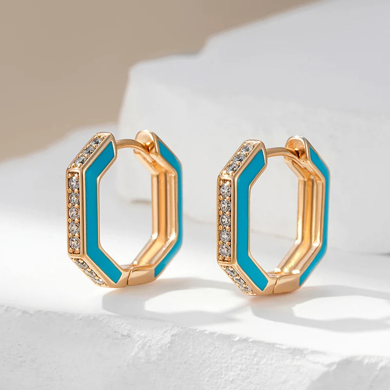 Wbmqda Luxury Elegance Blue Enamel Drop Earrings For Women 585 Rose Gold Color Natural Zircon Setting French Designer Jewelry