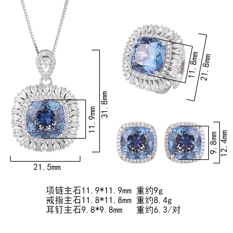 SUYU 2024 Light Luxury New Fashion Square Cut Zircon Micro Inlaid Necklace Set Pendant Ring Vintage Daily Accessories