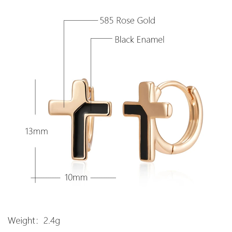 Wbmqda Unique Black Enamel Cross Pendant 585 Rose Gold Color Hoop Earrings For Women Fashion Punk Daily Party Fine Jewelry