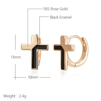 Wbmqda Unique Black Enamel Cross Pendant 585 Rose Gold Color Hoop Earrings For Women Fashion Punk Daily Party Fine Jewelry