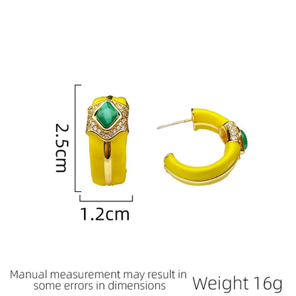 SUYU 2024 New Fashionable Vintage Big Earrings For Women Luxury Dropped Glaze Green Zircon Rare Earrings Simple And Lightweight