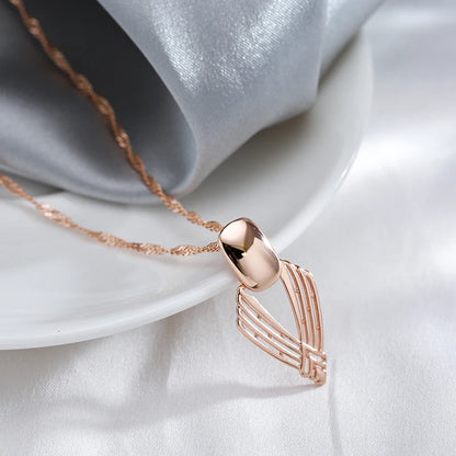 Kinel New Fashion Glossy Pendant Necklace for Women Unusual Geometry Hollow 585 Rose Gold Color Ethnic Bride Daily Fine Jewelry