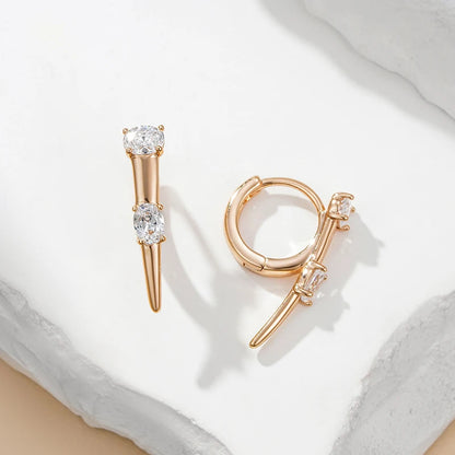 Wbmqda 585 Rose Gold Color Sparkling Wolf Tooth Hoop Zircon Earrings For Women Unusual Personality Fashion Jewelry Accessories