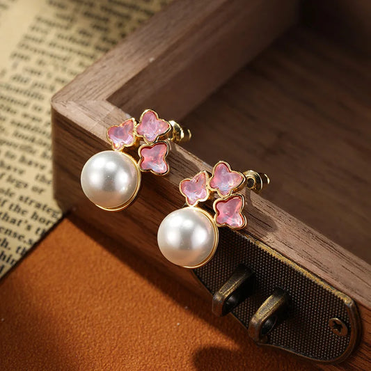 Fashionable Earrings Accessories Women's Light Luxury Design Pink Star Vintage Earrings Simulated Pearls Daily Holiday Gifts