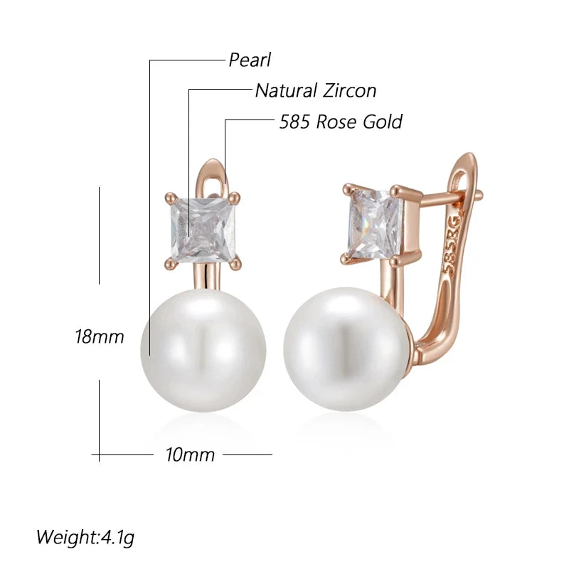 Wbmqda Simple Pearl Drop Earrings For Women 585 Rose Gold Color With Natural Zircon High Quality Daily Jewelry