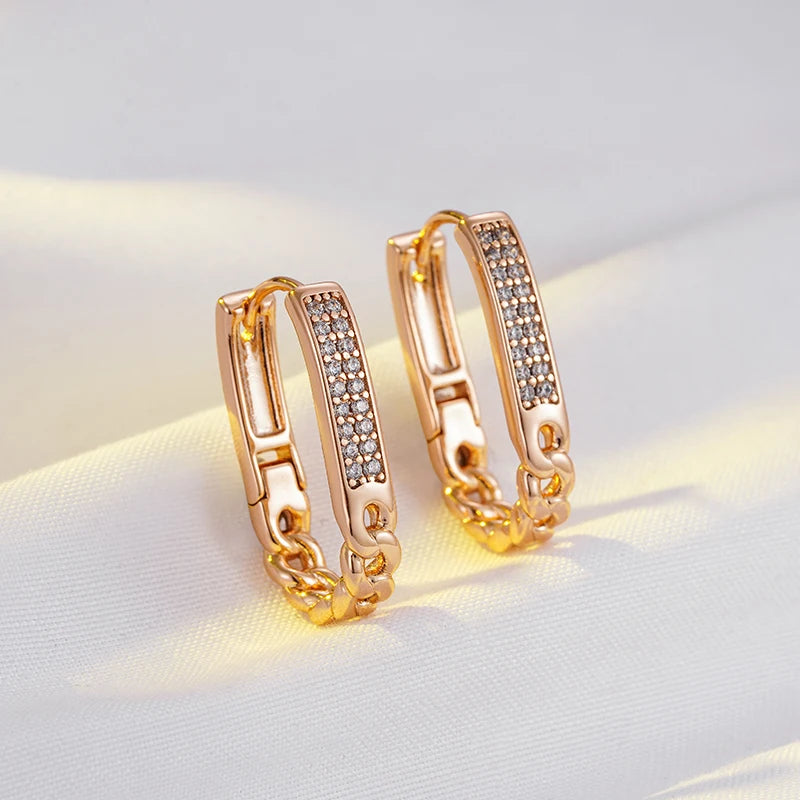 Wbmqda 585 Rose Gold Color Zircon Hoop Earrings For Women New Fashion Creative Design Daily Matching Fine Jewelry 2023 Trending