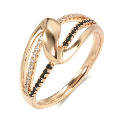 Wbmqda Unique Geometric Design 585 Rose Gold Color With Black And White Natural Zircon High Quality Daily Finger Ring For Women