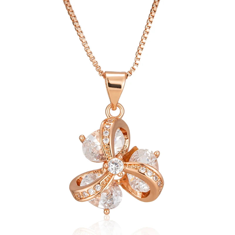 Kinel Hot Crystal Flower Pendant Necklace For Women 585 Rose Gold Color Natural Zircon Accessories Daily Fine Ethnic Jewelry