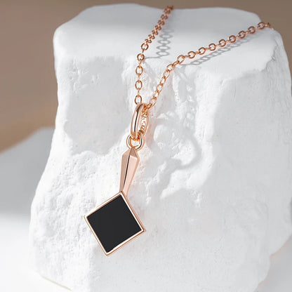 Kinel Hot Square Black Stone Pendant Necklace for Women Fashion 585 Rose Gold Color Accessories High Quality Daily Fine Jewelry