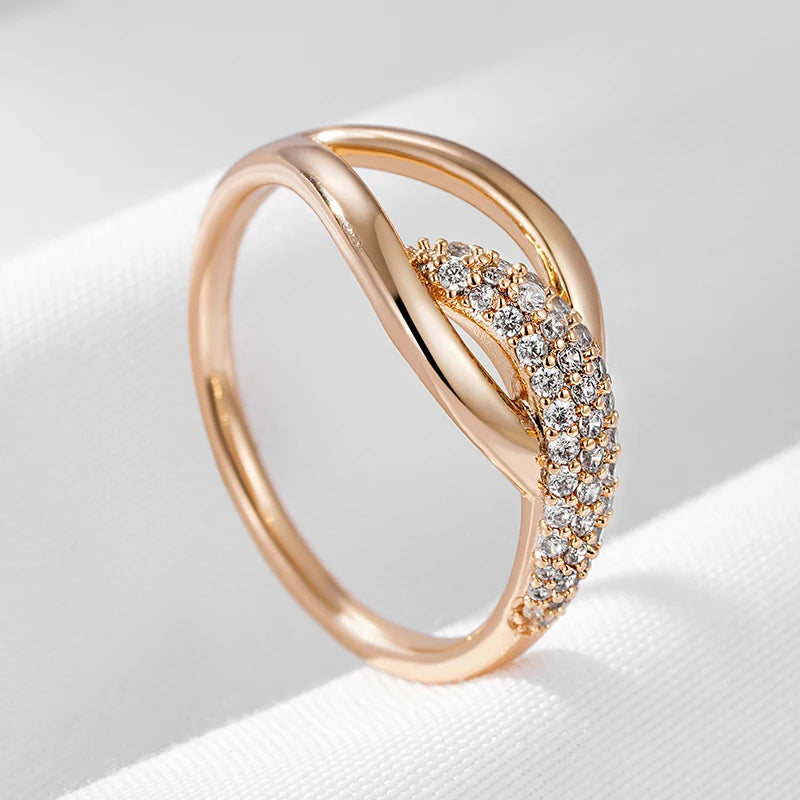 Wbmqda Sparkling Geometric White Natural Zircon Ring For Women 585 Rose Gold Color High Quality Daily Fine Jewelry Accessories