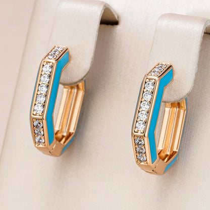 Wbmqda Luxury Elegance Blue Enamel Drop Earrings For Women 585 Rose Gold Color Natural Zircon Setting French Designer Jewelry