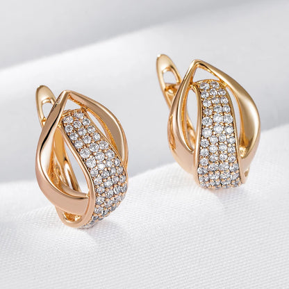 Wbmqda New Fashion 585 Rose Gold Color Full Zircon Drop Earrings For Women Geometric Hollow Design Daily Matching OL Jewelry