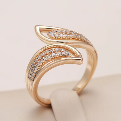 Wbmqda Elegant 585 Rose Gold Color Geometric Natural Zircon Ring For Women New Fashion Creative Design Daily Match Fine Jewelry