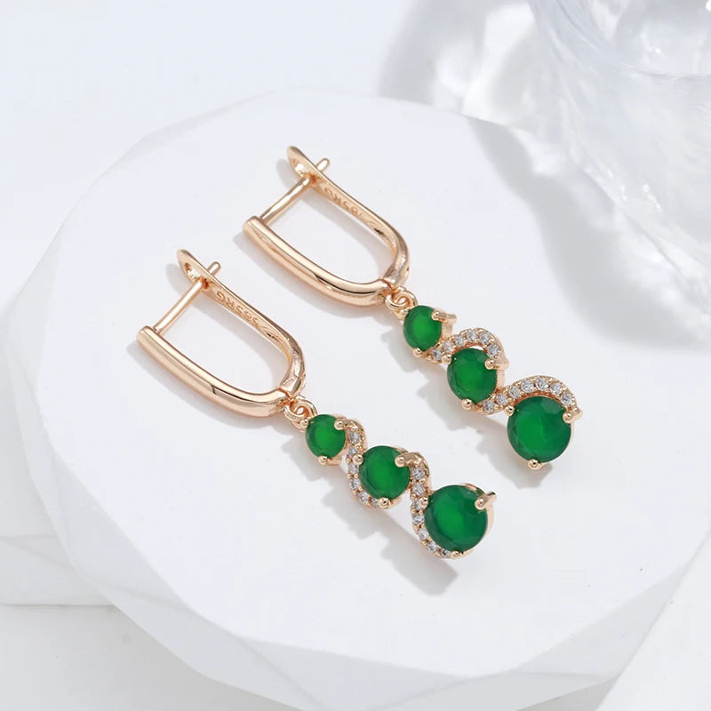 Wbmqda Luxury Elegant 585 Rose Gold Color Emerald Long Drop Earrings For Women Retro Ethnic Wedding Party Jewelry Accessories