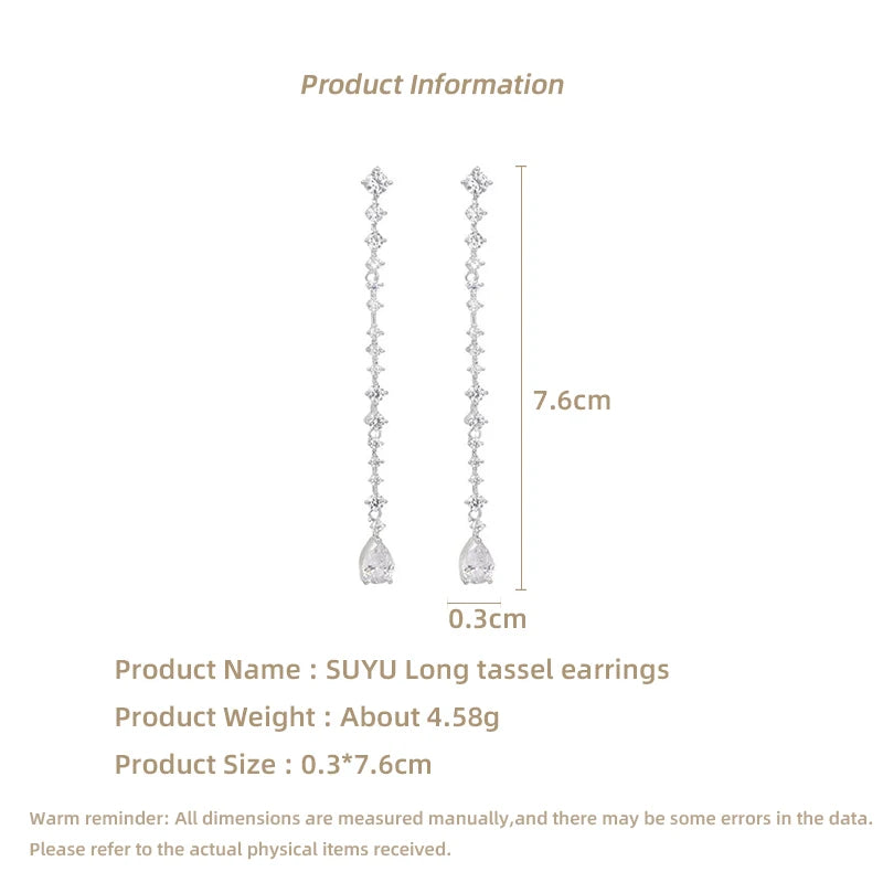 Earclip Simple And Fashionable Women's Water Drops Cubic Zirconia Earrings Jewelry Long Tassel Earrings