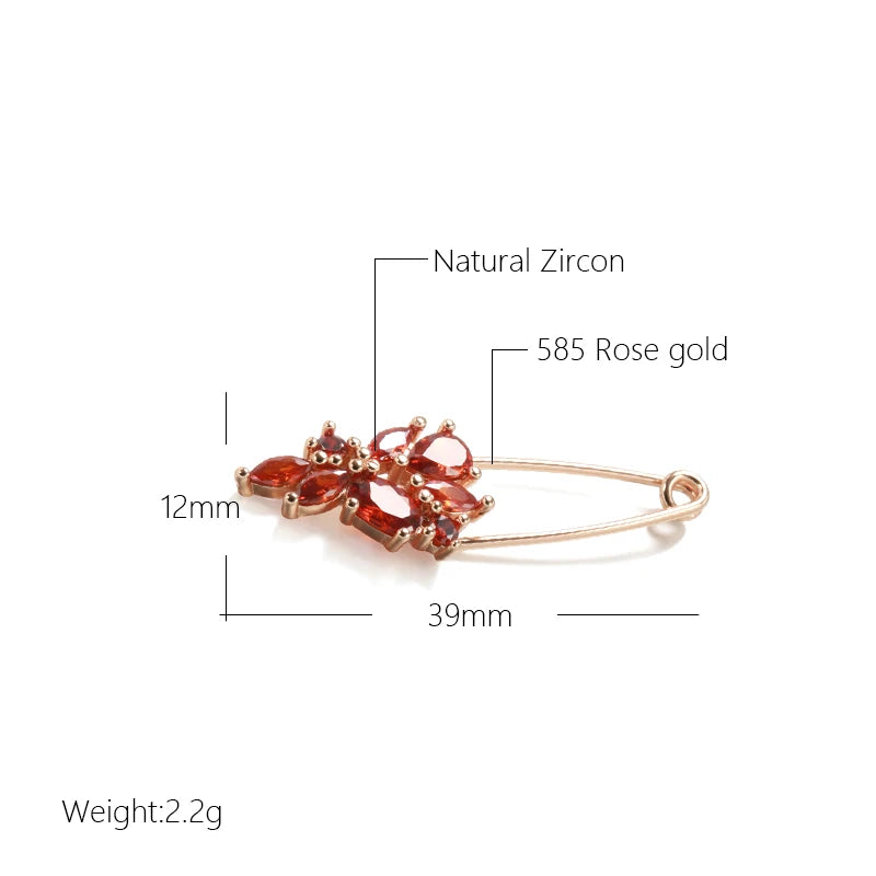 Kinel Hot 585 Rose Gold Fine Brooch for Women Creative Fashion Wedding Jewelry Unique Red Natural Zircon Boutonniere 2022 New