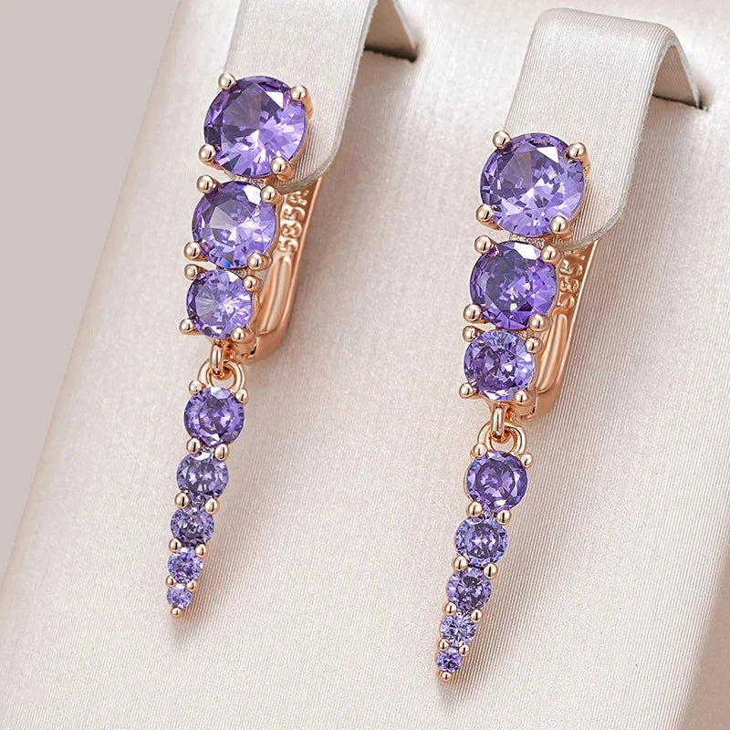 Wbmqda Sparkling Purple Stone Tassel Drop Earrings For Women 585 Rose Gold Color With Natural Zircon Luxury Ethnic Jewelry Gifts