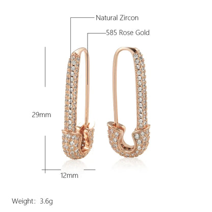 Wbmqda Unique Pin Shape Drop Earrings For Women 585 Rose Gold Color Full Zircon Setting Personalized Pierced Jewelry Accessories