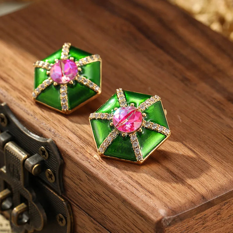 SUYU Summer Medieval Vintage Earrings Oil Dropped Enamel Geometric Fashionable Niche Women's Exquisite Earrings 2024 New Edition