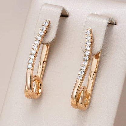 Wbmqda Sparkling Personality Pin Shape Zircon Dangle Earrings For Women 585 Rose Gold Color Simple Fashion Jewelry Accessories