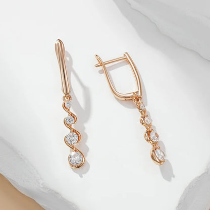 Wbmqda New Fashion 585 Rose Gold Color Natural Zircon Long Drop Earring For Women Luxury Trendy Bride Wedding Party Fine Jewelry