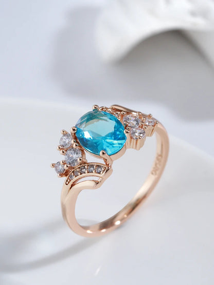 Kinel New Fashion 585 Rose Gold Wedding Ring Micro-wax Inlay Blue Natural Zircon Women Ring Vintage High Quality Daily Jewelry