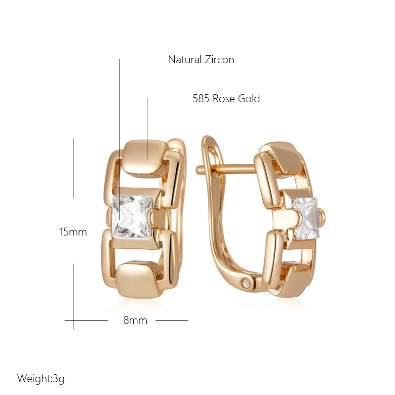 Wbmqda Classic Chain Design Natural Zircon Drop Earrings For Women 585 Rose Gold Color Elegant Fashion Daily Fine Jewelry Gift