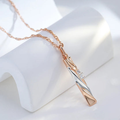 Kinel Fashion Geometric Hollow Zircon Pendant Necklace 585 Rose Gold and Silver Dichroic Plating Wedding Daily Fine Jewelry Gift