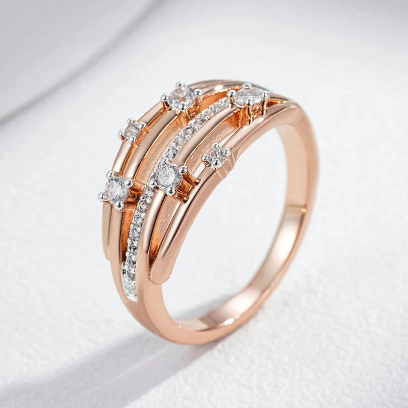 Wbmqda 585 Rose Gold Silver Color Mix Natural Zircon Rings For Women Luxury Bride Wedding Jewelry