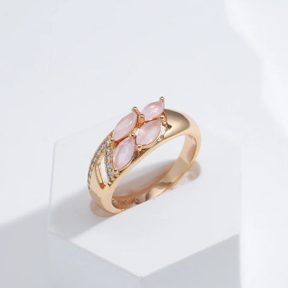 Kinel Trendy Pink Natural Zircon Ring for Women 585 Rose Gold Unusual Accessories Geometry Ring Luxury Bride Wedding Jewelry