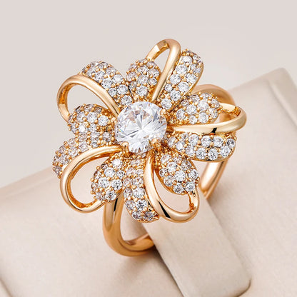 Wbmqda Luxury Crystal Flower Ring For Women 585 Rose Gold Color Natural Zircon Setting Ethnic Wedding Engagement Fine Jewelry