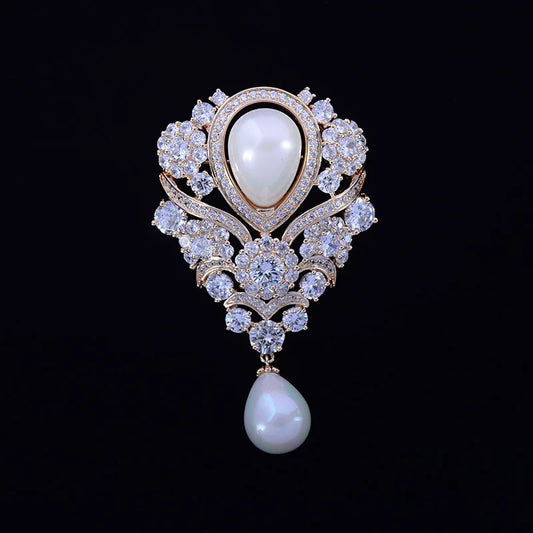 SUYU Droplet Style Brooch Simulation Pearl Coat Dress Accessories