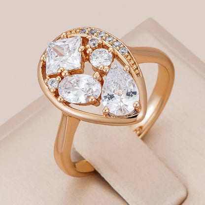 Kinel Fashion 585 Rose Gold Color Bride Wedding Ring Unique Full Natural Zircon Accessories Daily Fine Jewelry Gifts for Women