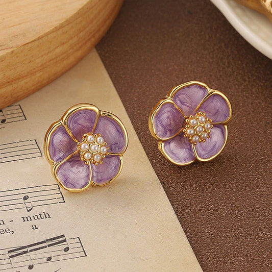 SUYU New Women's Design Vintage Rose Blossom Earrings Fashionable Geometric Style Light Luxury Earrings