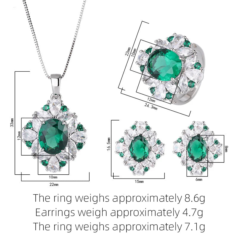 SUYU Fashionable New Fashion Trend Green Round Zircon Micro Inlaid Ring Set Earrings And Pendant Set Accessories