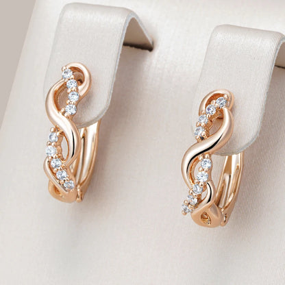 Wbmqda Simple Elegant White Natural Zircon Drop Earrings For Women 585 Rose Gold Color Fashion Daily Matching Fine Jewelry Gifts