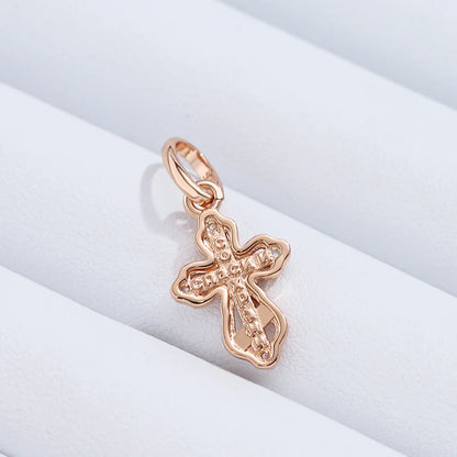 Kinel Luxury Orthodox Church Cross Small Pendant Necklace For Women 585 Rose Gold Color Natural Zircon Jesus Charm Daily Jewelry