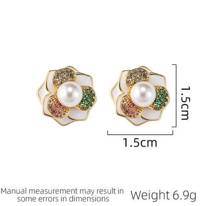 SUYU Vintage Earrings Entry-level Women's Fashionable Drop Glaze Three-dimensional Tea Flower Earrings Party Holiday Gifts