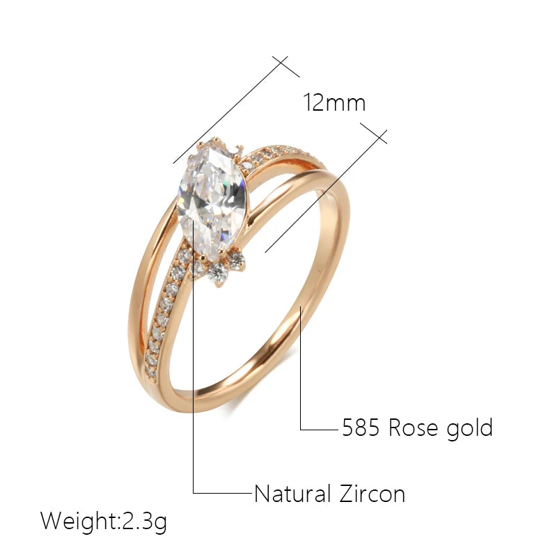 Kinel Simple Rhombus Natural Zircon Finger Rings For Women 585 Rose Gold Color New in Rings Charm Daily Fine Wedding Jewelry