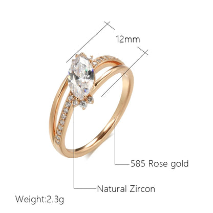 Kinel Simple Rhombus Natural Zircon Finger Rings For Women 585 Rose Gold Color New in Rings Charm Daily Fine Wedding Jewelry