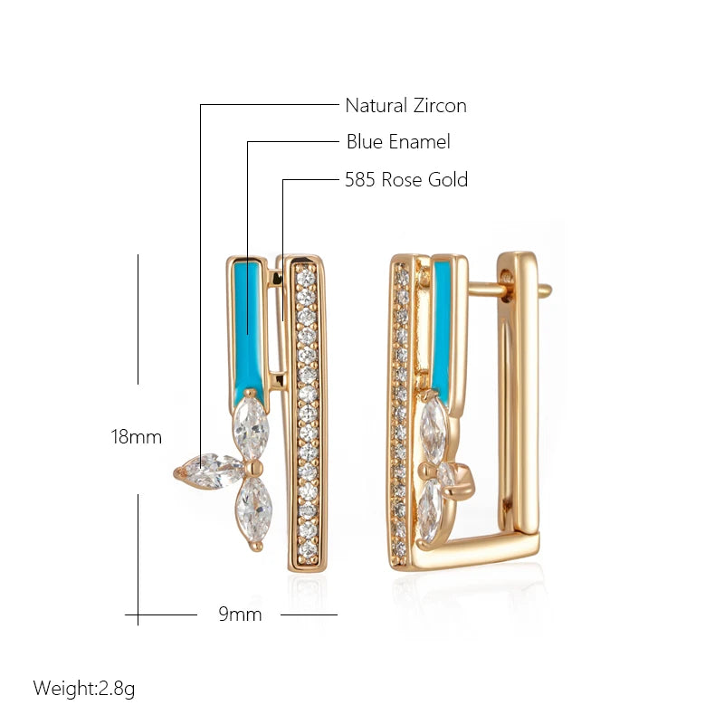 Wbmqda Unique Blue Enamel Dangle Earrings For Women 585 Rose Gold Color 2023 Trendy Crystal Flower Zircon Ear Drop Jewelry