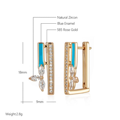 Wbmqda Unique Blue Enamel Dangle Earrings For Women 585 Rose Gold Color 2023 Trendy Crystal Flower Zircon Ear Drop Jewelry