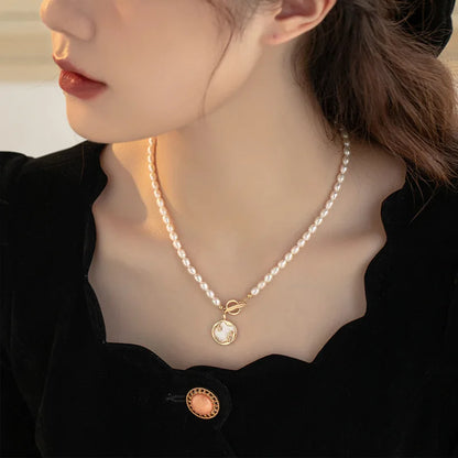 SUYU 5-6mm Natural Freshwater Pearl Necklace For Women's Light Luxury Design Round Brand Star Pendant Ot Buckle Trendy