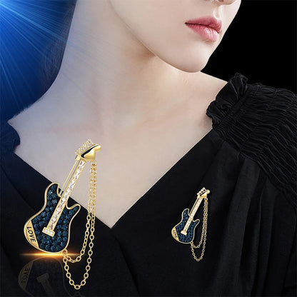 SUYU Fashion Guitar Brooch Personality Musical Instrument Brass Plated Brooch Suit Accessories