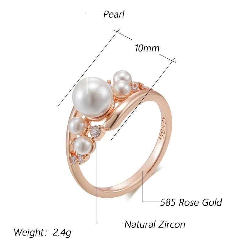 Wbmqda Cute Pearl Rings For Women 585 Rose Gold Color With Natural Zircon Elegant Daily Party Jewelry 2024 Best Gift